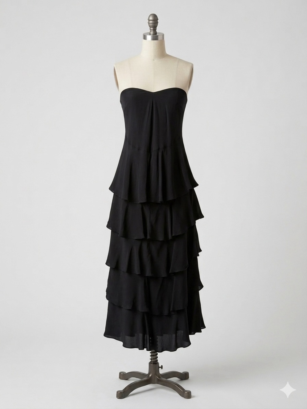 Vintage Lauren Ralph Lauren 100% Silk Strapless Tiered Ruffle Dress Black Size 6